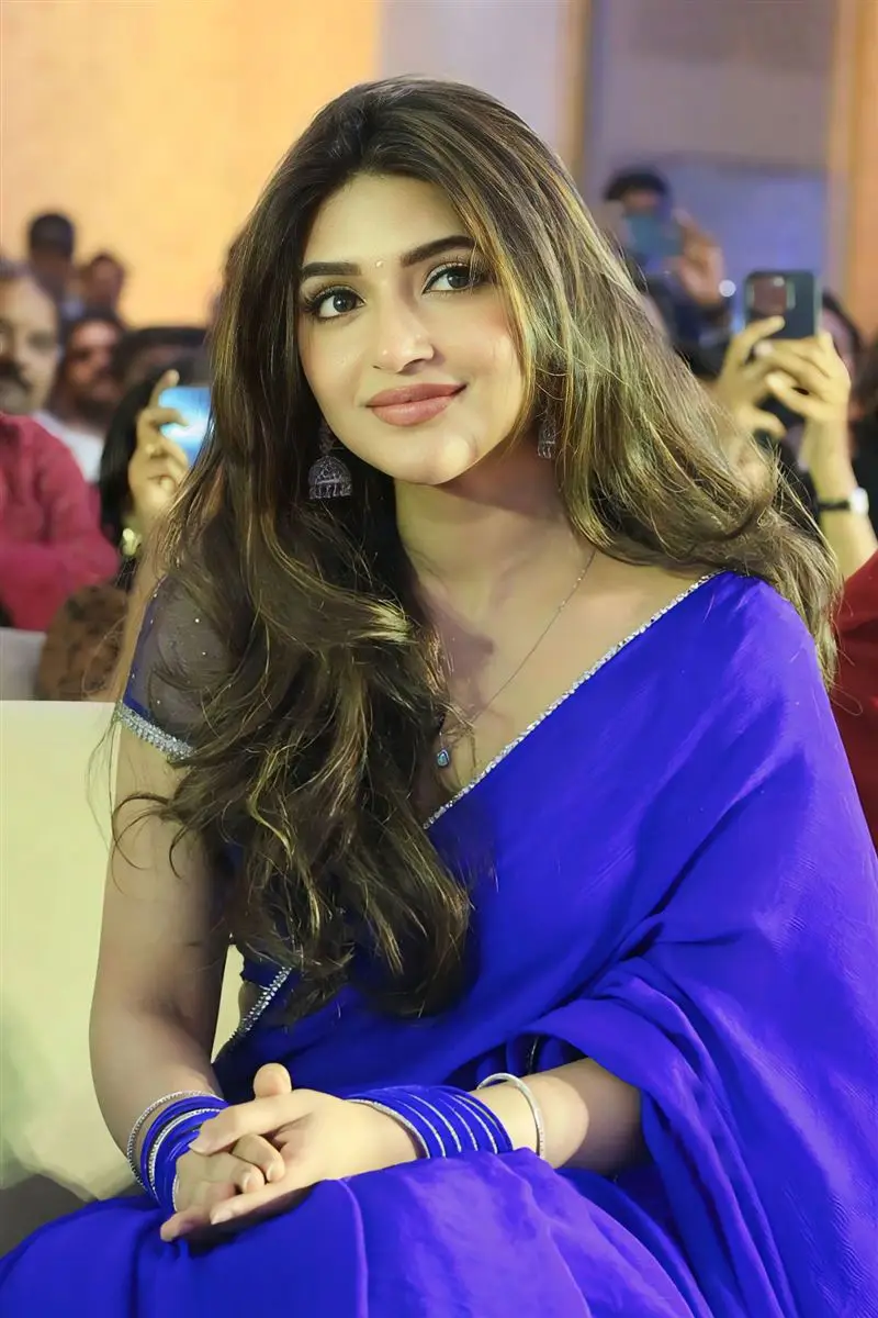 Sreeleela in Blue Saree at AAY Movie Pre Release Event